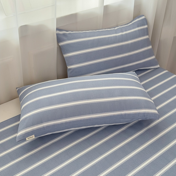 91家纺网 家纺一手货源 找家纺 爱彼家纺 2026夏季新款亲肤原棉老粗布透气印花床单单件热门热门床单款新升级-细沙老粗布 蓝白条