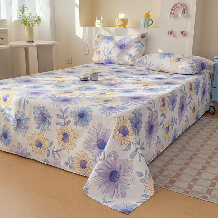 91家纺网 家纺一手货源 找家纺 爱彼家纺 2026夏季新款亲肤原棉老粗布透气印花床单单件热门热门床单款新升级-细沙老粗布 蓝菊绘