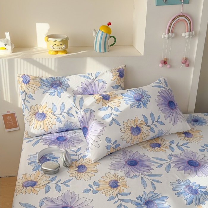 91家纺网 家纺一手货源 找家纺 爱彼家纺 2026夏季新款亲肤原棉老粗布透气印花床单单件热门热门床单款新升级-细沙老粗布 蓝菊绘