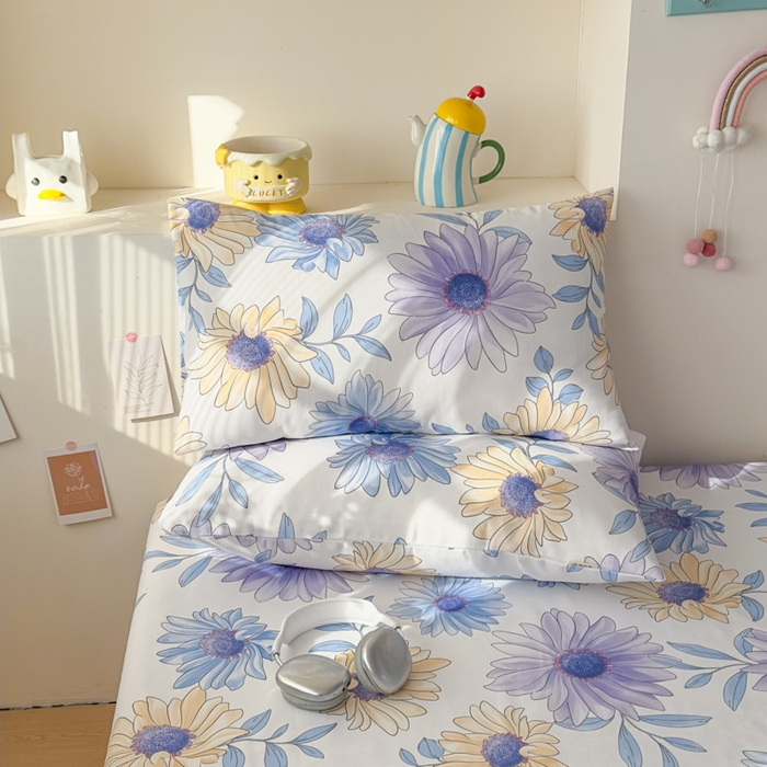 91家纺网 家纺一手货源 找家纺 爱彼家纺 2026夏季新款亲肤原棉老粗布透气印花床单单件热门热门床单款新升级-细沙老粗布 蓝菊绘