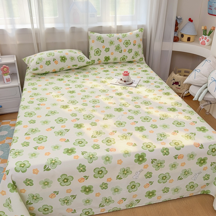 91家纺网 家纺一手货源 找家纺 爱彼家纺 2026夏季新款亲肤原棉老粗布透气印花床单单件热门热门床单款新升级-细沙老粗布 绿果花香