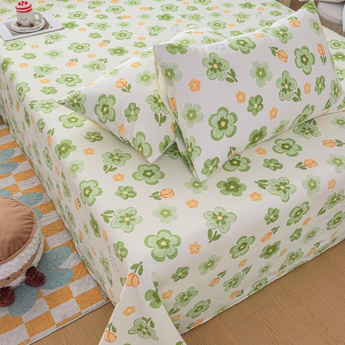 91家纺网 家纺一手货源 找家纺 爱彼家纺 2026夏季新款亲肤原棉老粗布透气印花床单单件热门热门床单款新升级-细沙老粗布 绿果花香