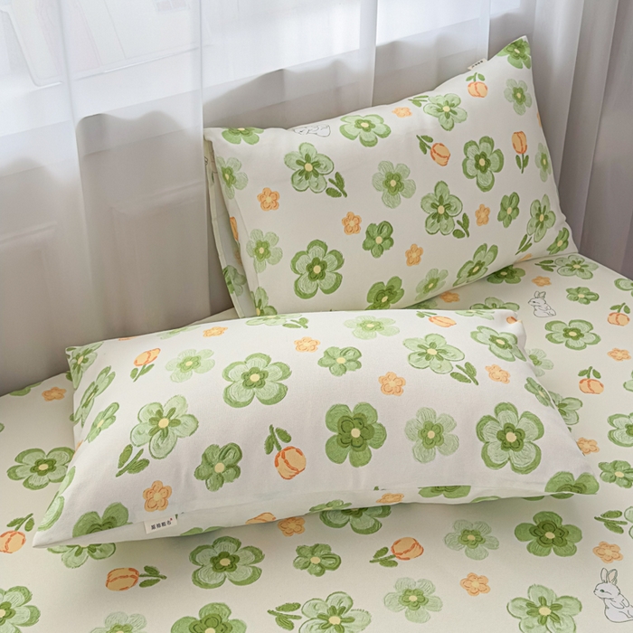 91家纺网 家纺一手货源 找家纺 爱彼家纺 2026夏季新款亲肤原棉老粗布透气印花床单单件热门热门床单款新升级-细沙老粗布 绿果花香