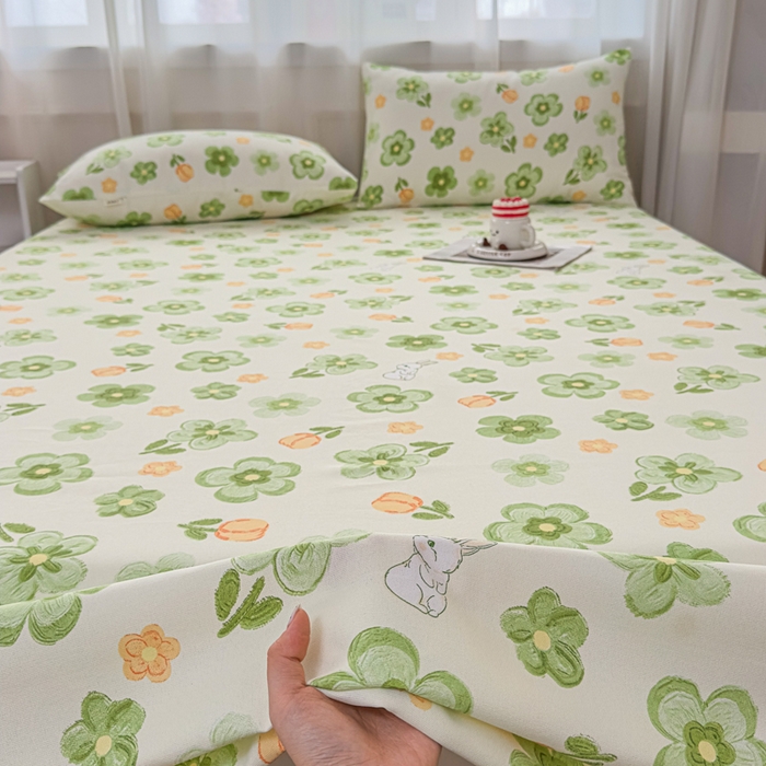 91家纺网 家纺一手货源 找家纺 爱彼家纺 2026夏季新款亲肤原棉老粗布透气印花床单单件热门热门床单款新升级-细沙老粗布 绿果花香