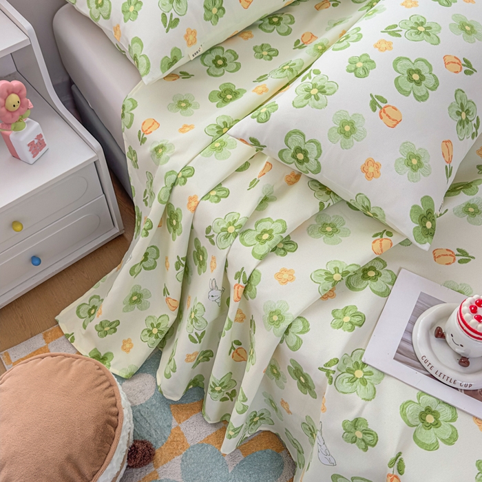 91家纺网 家纺一手货源 找家纺 爱彼家纺 2026夏季新款亲肤原棉老粗布透气印花床单单件热门热门床单款新升级-细沙老粗布 绿果花香