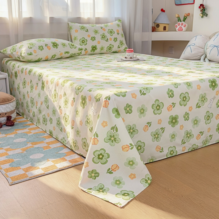 91家纺网 家纺一手货源 找家纺 爱彼家纺 2026夏季新款亲肤原棉老粗布透气印花床单单件热门热门床单款新升级-细沙老粗布 绿果花香