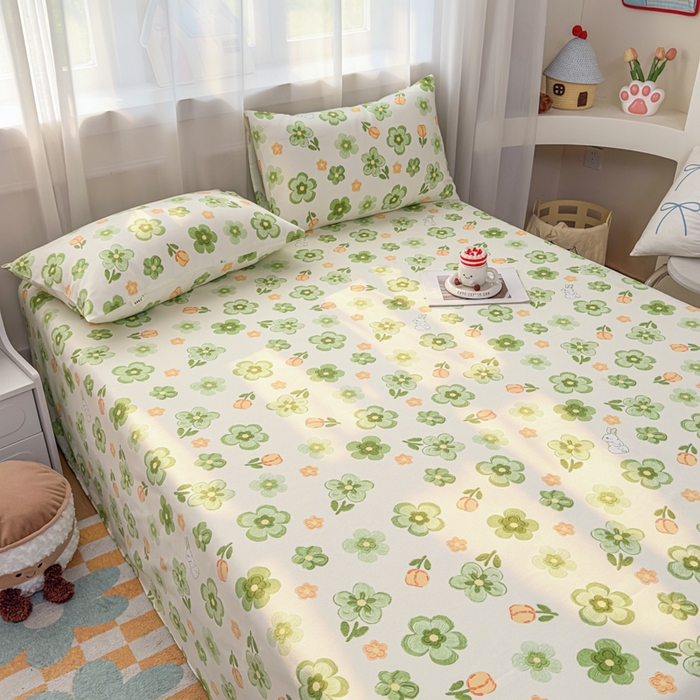 91家纺网 家纺一手货源 找家纺 爱彼家纺 2026夏季新款亲肤原棉老粗布透气印花床单单件热门热门床单款新升级-细沙老粗布 绿果花香