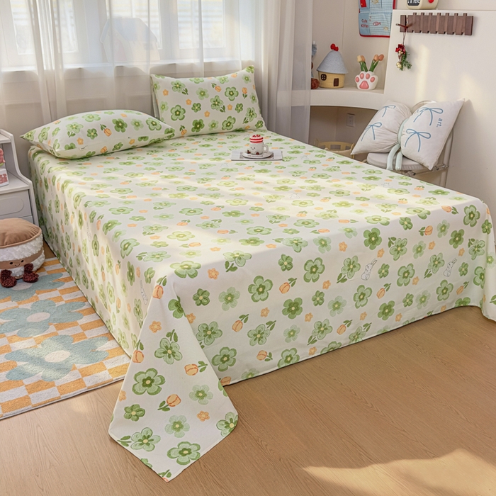 91家纺网 家纺一手货源 找家纺 爱彼家纺 2026夏季新款亲肤原棉老粗布透气印花床单单件热门热门床单款新升级-细沙老粗布 绿果花香