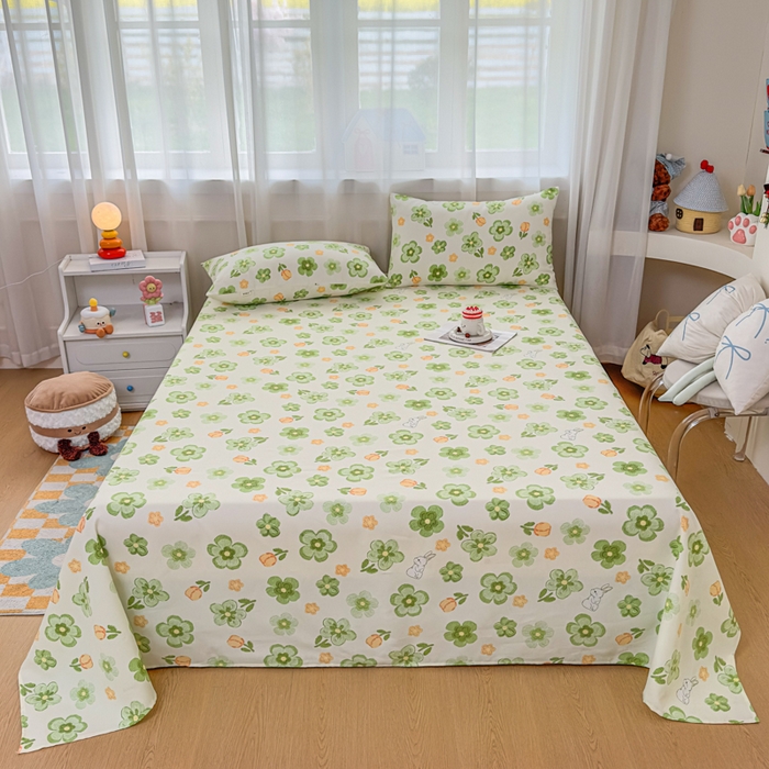 91家纺网 家纺一手货源 找家纺 爱彼家纺 2026夏季新款亲肤原棉老粗布透气印花床单单件热门热门床单款新升级-细沙老粗布 绿果花香