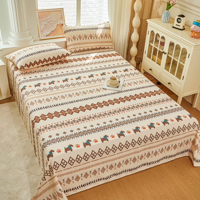 91家纺网 家纺一手货源 找家纺 爱彼家纺 2026夏季新款亲肤原棉老粗布透气印花床单单件热门热门床单款新升级-细沙老粗布 摩洛哥小狗