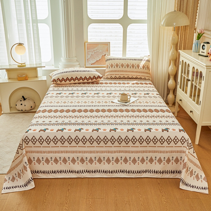 91家纺网 家纺一手货源 找家纺 爱彼家纺 2026夏季新款亲肤原棉老粗布透气印花床单单件热门热门床单款新升级-细沙老粗布 摩洛哥小狗