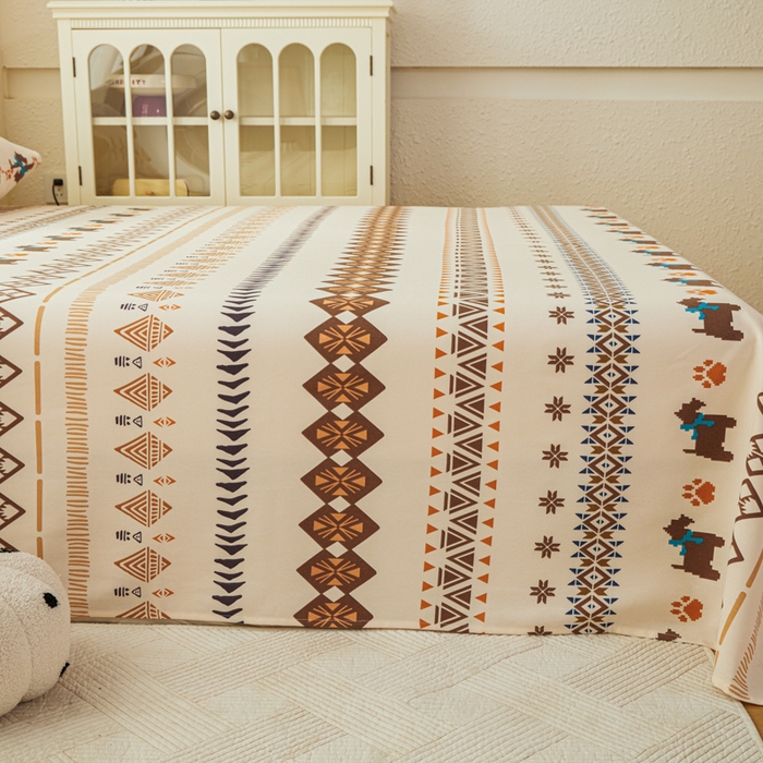 91家纺网 家纺一手货源 找家纺 爱彼家纺 2026夏季新款亲肤原棉老粗布透气印花床单单件热门热门床单款新升级-细沙老粗布 摩洛哥小狗