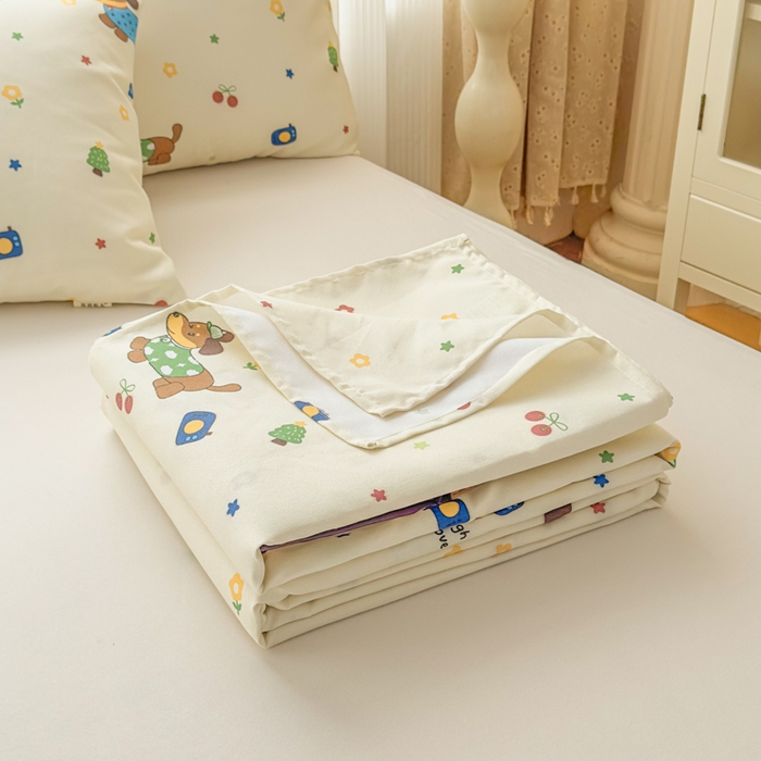 91家纺网 家纺一手货源 找家纺 爱彼家纺 2026夏季新款亲肤原棉老粗布透气印花床单单件热门热门床单款新升级-细沙老粗布 甜樱萌犬