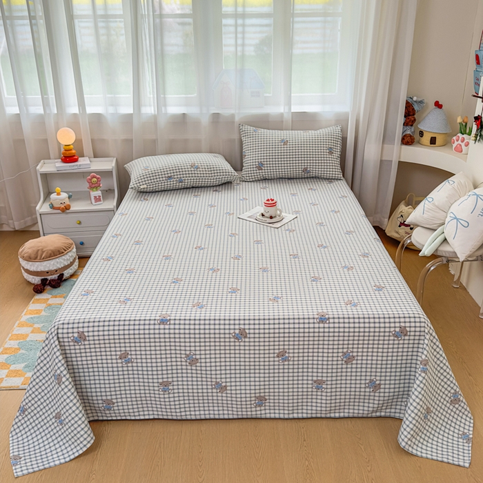 91家纺网 家纺一手货源 找家纺 爱彼家纺 2026夏季新款亲肤原棉老粗布透气印花床单单件热门热门床单款新升级-细沙老粗布 小熊之家