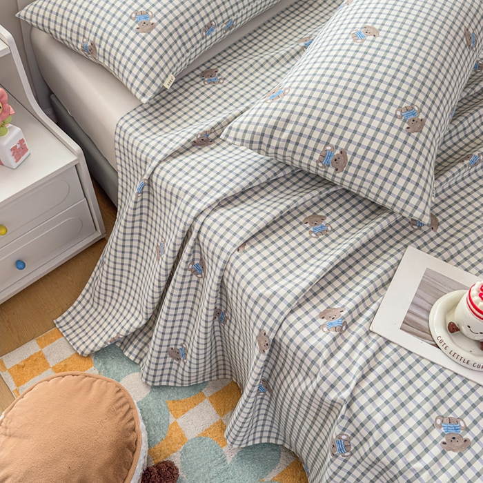 91家纺网 家纺一手货源 找家纺 爱彼家纺 2026夏季新款亲肤原棉老粗布透气印花床单单件热门热门床单款新升级-细沙老粗布 小熊之家