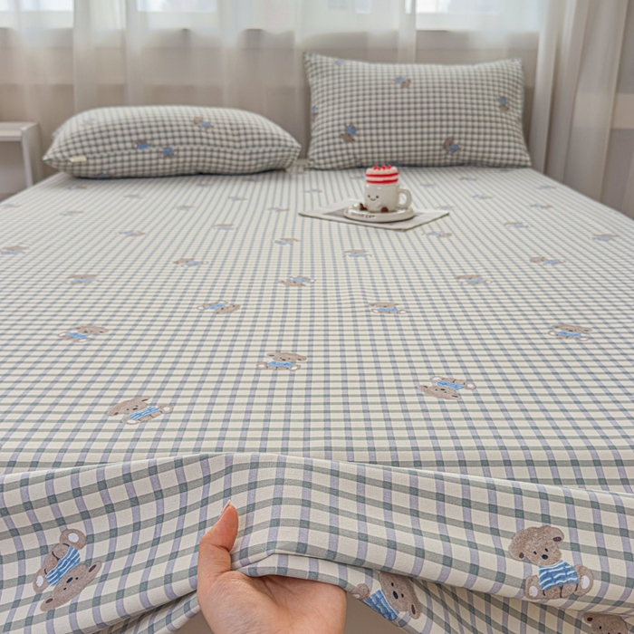 91家纺网 家纺一手货源 找家纺 爱彼家纺 2026夏季新款亲肤原棉老粗布透气印花床单单件热门热门床单款新升级-细沙老粗布 小熊之家