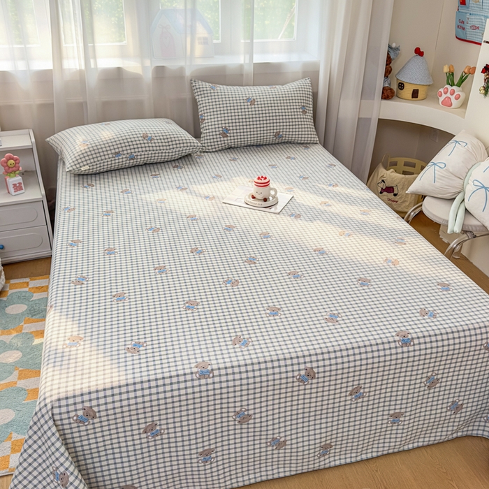 91家纺网 家纺一手货源 找家纺 爱彼家纺 2026夏季新款亲肤原棉老粗布透气印花床单单件热门热门床单款新升级-细沙老粗布 小熊之家