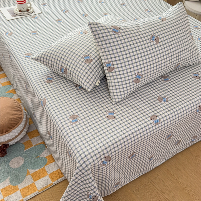 91家纺网 家纺一手货源 找家纺 爱彼家纺 2026夏季新款亲肤原棉老粗布透气印花床单单件热门热门床单款新升级-细沙老粗布 小熊之家