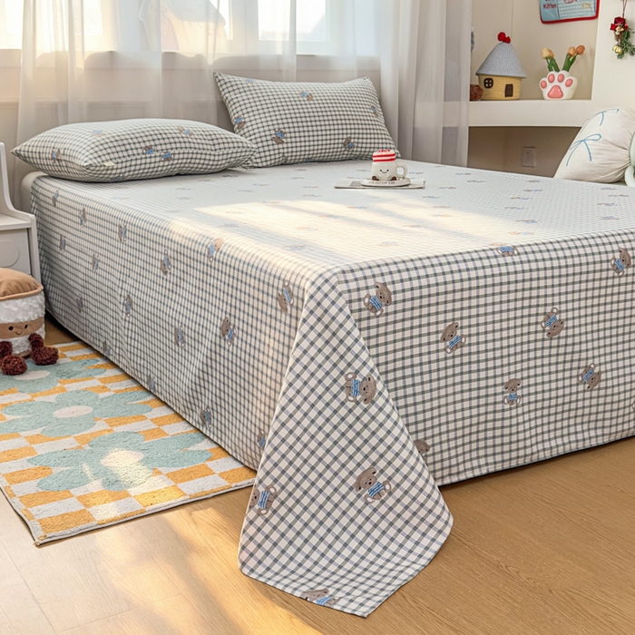 91家纺网 家纺一手货源 找家纺 爱彼家纺 2026夏季新款亲肤原棉老粗布透气印花床单单件热门热门床单款新升级-细沙老粗布 小熊之家