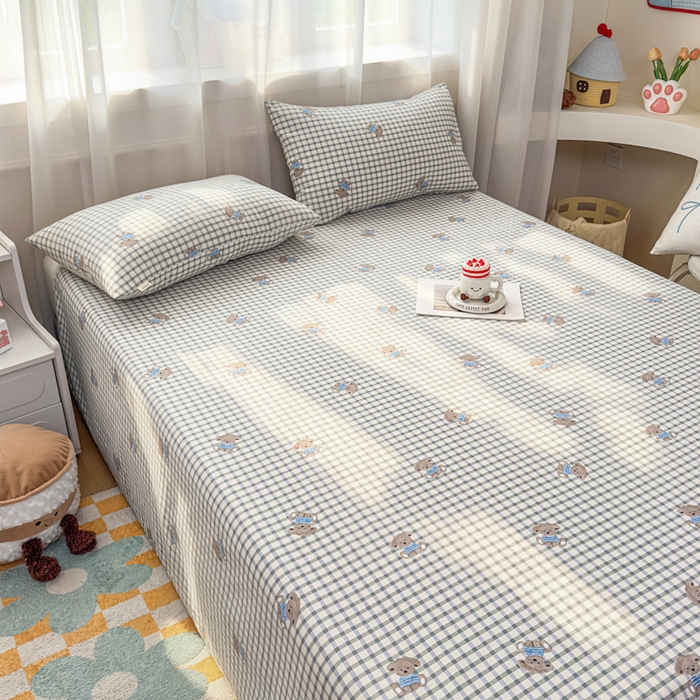 91家纺网 家纺一手货源 找家纺 爱彼家纺 2026夏季新款亲肤原棉老粗布透气印花床单单件热门热门床单款新升级-细沙老粗布 小熊之家