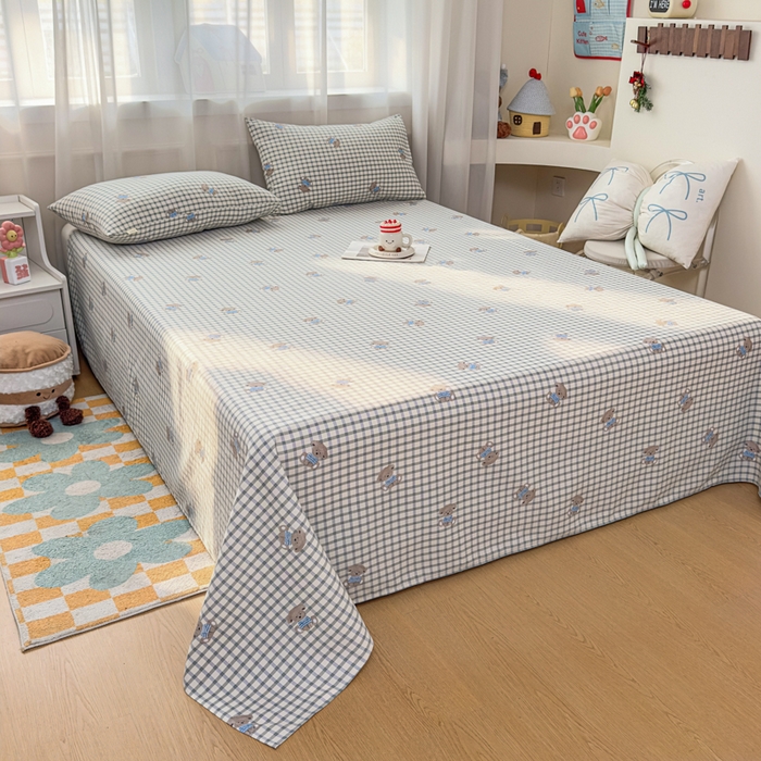 91家纺网 家纺一手货源 找家纺 爱彼家纺 2026夏季新款亲肤原棉老粗布透气印花床单单件热门热门床单款新升级-细沙老粗布 小熊之家