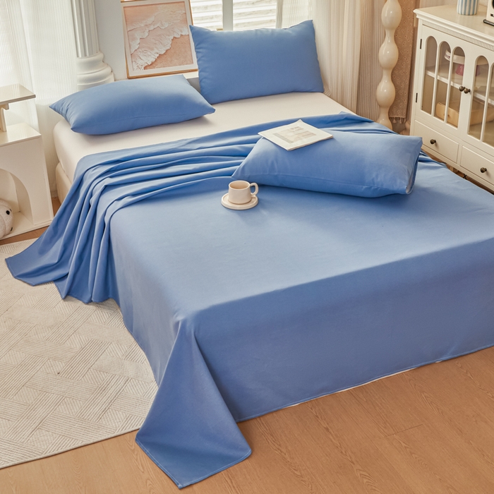 91家纺网 家纺一手货源 找家纺 爱彼家纺 2026夏季新款亲肤原棉老粗布透气印花床单单件热门热门床单款新升级-细沙老粗布 星海蓝