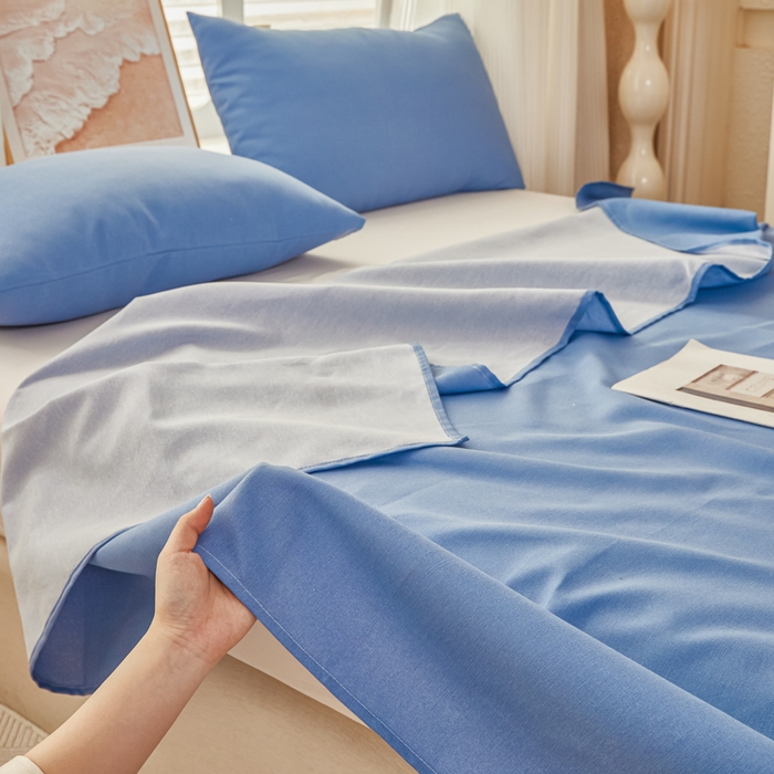 91家纺网 家纺一手货源 找家纺 爱彼家纺 2026夏季新款亲肤原棉老粗布透气印花床单单件热门热门床单款新升级-细沙老粗布 星海蓝