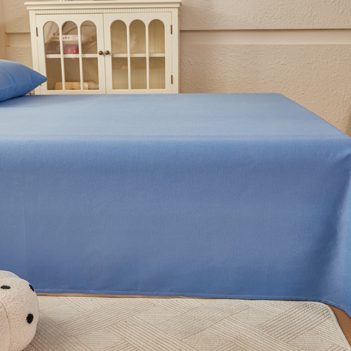 91家纺网 家纺一手货源 找家纺 爱彼家纺 2026夏季新款亲肤原棉老粗布透气印花床单单件热门热门床单款新升级-细沙老粗布 星海蓝