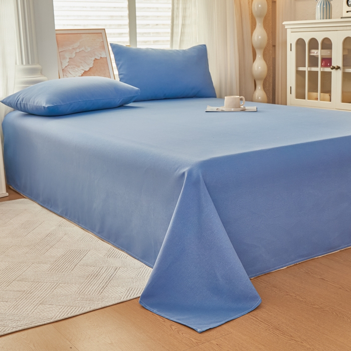 91家纺网 家纺一手货源 找家纺 爱彼家纺 2026夏季新款亲肤原棉老粗布透气印花床单单件热门热门床单款新升级-细沙老粗布 星海蓝