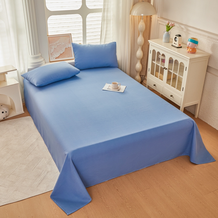 91家纺网 家纺一手货源 找家纺 爱彼家纺 2026夏季新款亲肤原棉老粗布透气印花床单单件热门热门床单款新升级-细沙老粗布 星海蓝