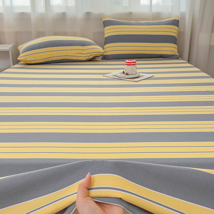 91家纺网 家纺一手货源 找家纺 爱彼家纺 2026夏季新款亲肤原棉老粗布透气印花床单单件热门热门床单款新升级-细沙老粗布 约定条纹