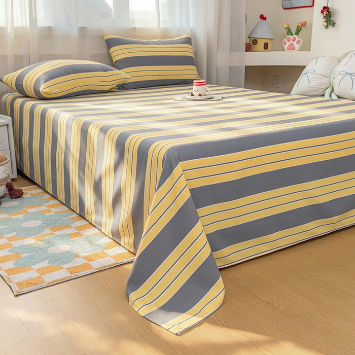 91家纺网 家纺一手货源 找家纺 爱彼家纺 2026夏季新款亲肤原棉老粗布透气印花床单单件热门热门床单款新升级-细沙老粗布 约定条纹