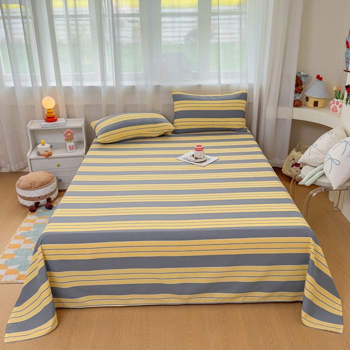 91家纺网 家纺一手货源 找家纺 爱彼家纺 2026夏季新款亲肤原棉老粗布透气印花床单单件热门热门床单款新升级-细沙老粗布 约定条纹