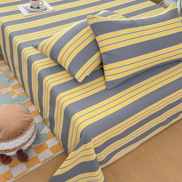 91家纺网 家纺一手货源 找家纺 爱彼家纺 2026夏季新款亲肤原棉老粗布透气印花床单单件热门热门床单款新升级-细沙老粗布 约定条纹