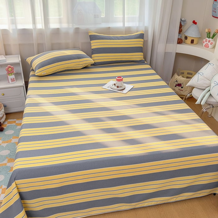 91家纺网 家纺一手货源 找家纺 爱彼家纺 2026夏季新款亲肤原棉老粗布透气印花床单单件热门热门床单款新升级-细沙老粗布 约定条纹