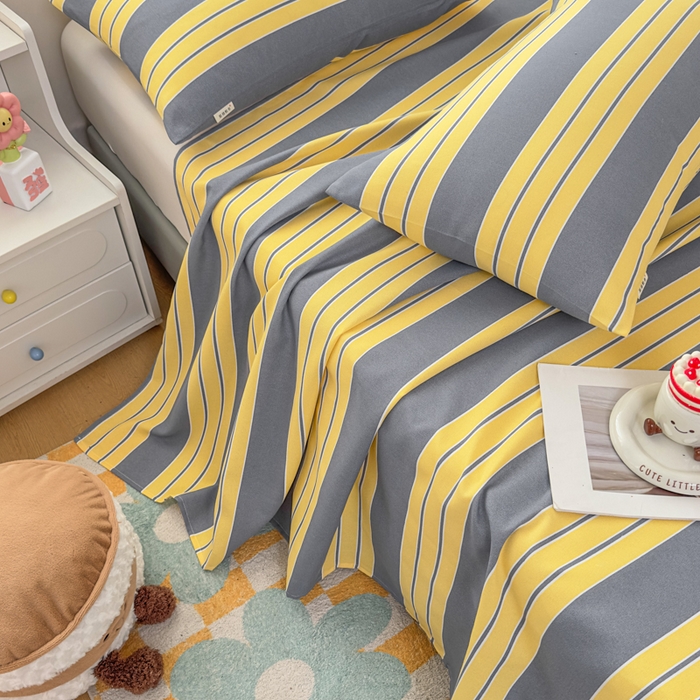 91家纺网 家纺一手货源 找家纺 爱彼家纺 2026夏季新款亲肤原棉老粗布透气印花床单单件热门热门床单款新升级-细沙老粗布 约定条纹