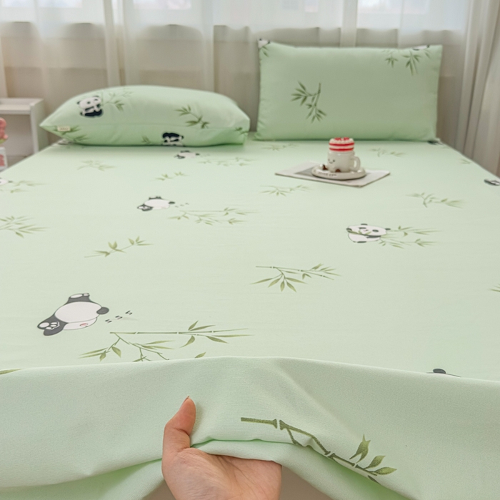 91家纺网 家纺一手货源 找家纺 爱彼家纺 2026夏季新款亲肤原棉老粗布透气印花床单单件热门热门床单款新升级-细沙老粗布 竹小熊