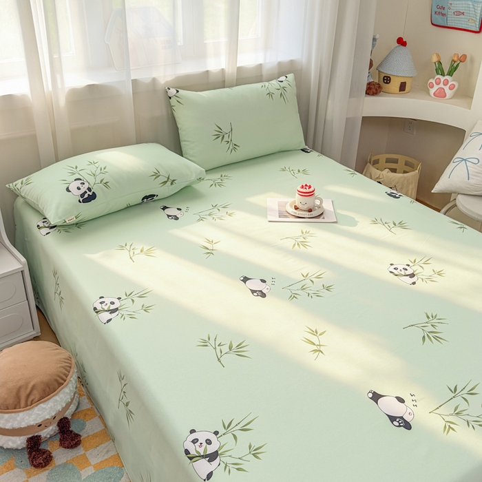 91家纺网 家纺一手货源 找家纺 爱彼家纺 2026夏季新款亲肤原棉老粗布透气印花床单单件热门热门床单款新升级-细沙老粗布 竹小熊