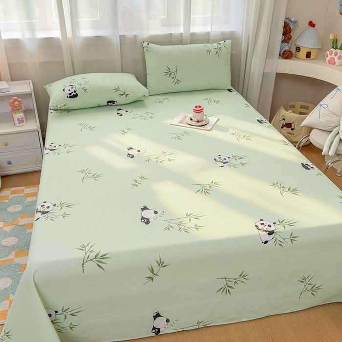 91家纺网 家纺一手货源 找家纺 爱彼家纺 2026夏季新款亲肤原棉老粗布透气印花床单单件热门热门床单款新升级-细沙老粗布 竹小熊