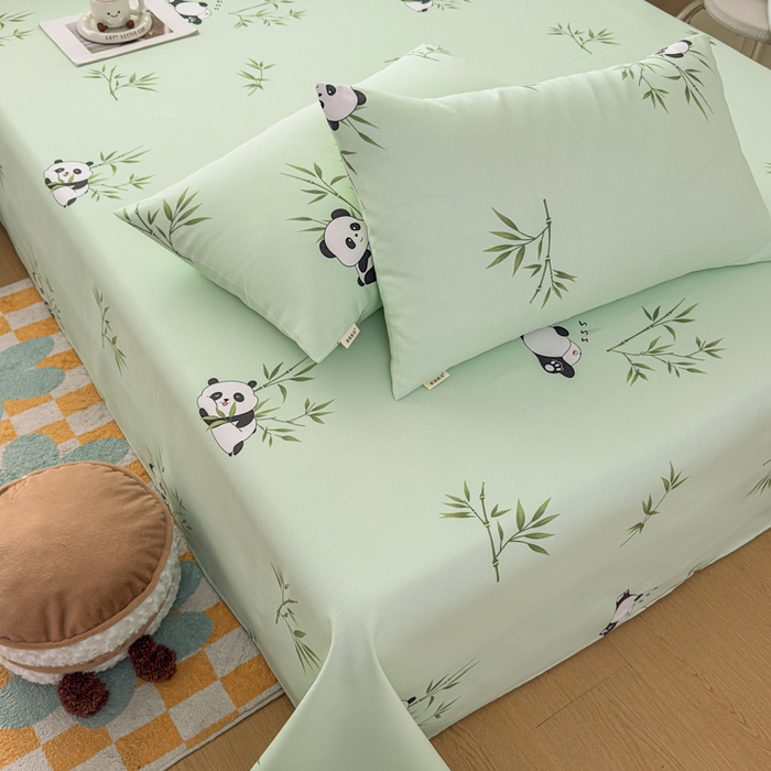 91家纺网 家纺一手货源 找家纺 爱彼家纺 2026夏季新款亲肤原棉老粗布透气印花床单单件热门热门床单款新升级-细沙老粗布 竹小熊