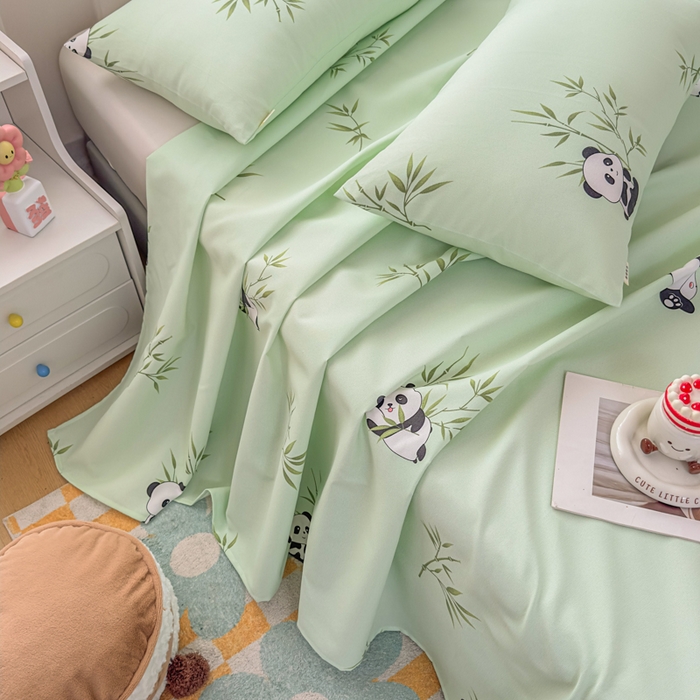 91家纺网 家纺一手货源 找家纺 爱彼家纺 2026夏季新款亲肤原棉老粗布透气印花床单单件热门热门床单款新升级-细沙老粗布 竹小熊