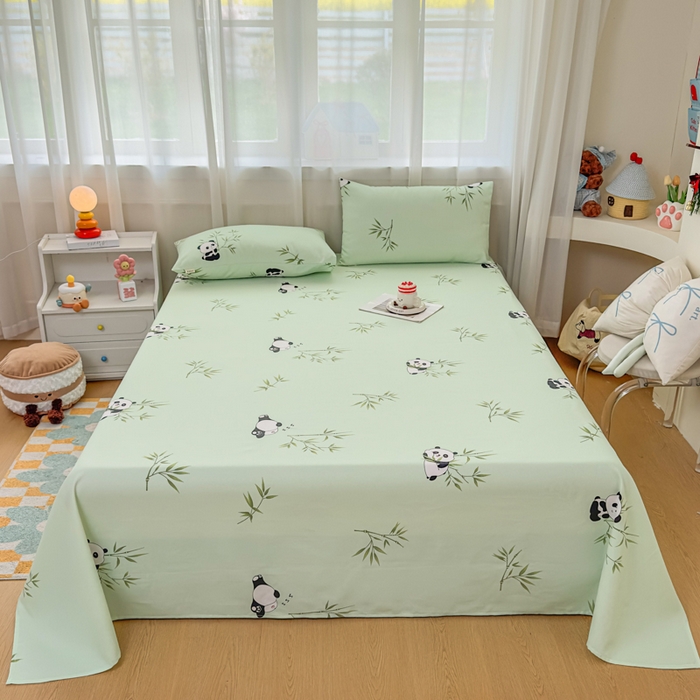 91家纺网 家纺一手货源 找家纺 爱彼家纺 2026夏季新款亲肤原棉老粗布透气印花床单单件热门热门床单款新升级-细沙老粗布 竹小熊