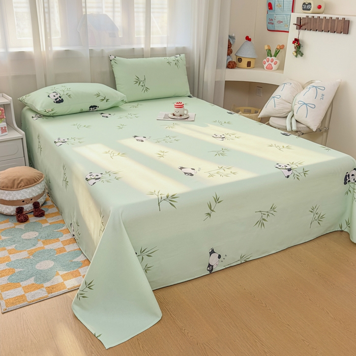 91家纺网 家纺一手货源 找家纺 爱彼家纺 2026夏季新款亲肤原棉老粗布透气印花床单单件热门热门床单款新升级-细沙老粗布 竹小熊