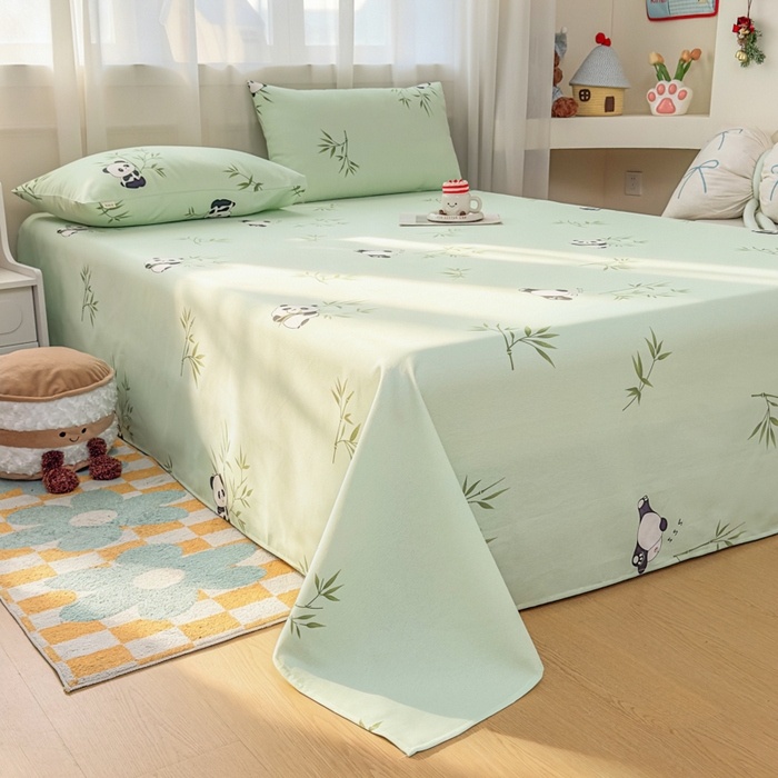 91家纺网 家纺一手货源 找家纺 爱彼家纺 2026夏季新款亲肤原棉老粗布透气印花床单单件热门热门床单款新升级-细沙老粗布 竹小熊