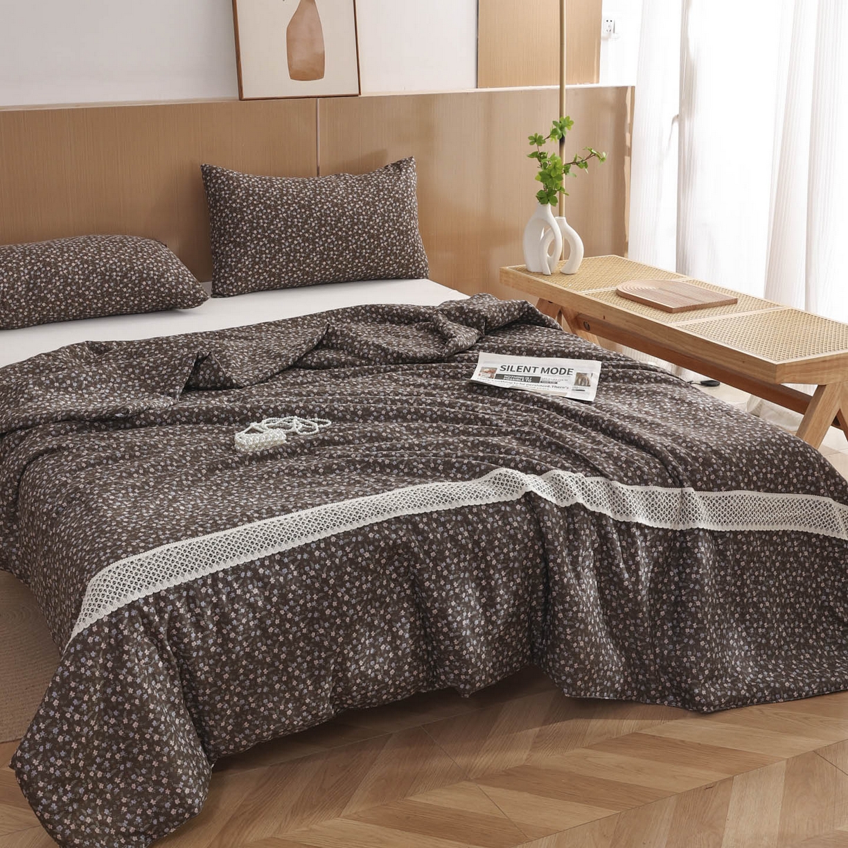 91家纺网 家纺一手货源 找家纺 尊妙被业 2026新款全棉双层纱蚕蛹蛋白抗菌夏被被子被芯 雏菊-灰