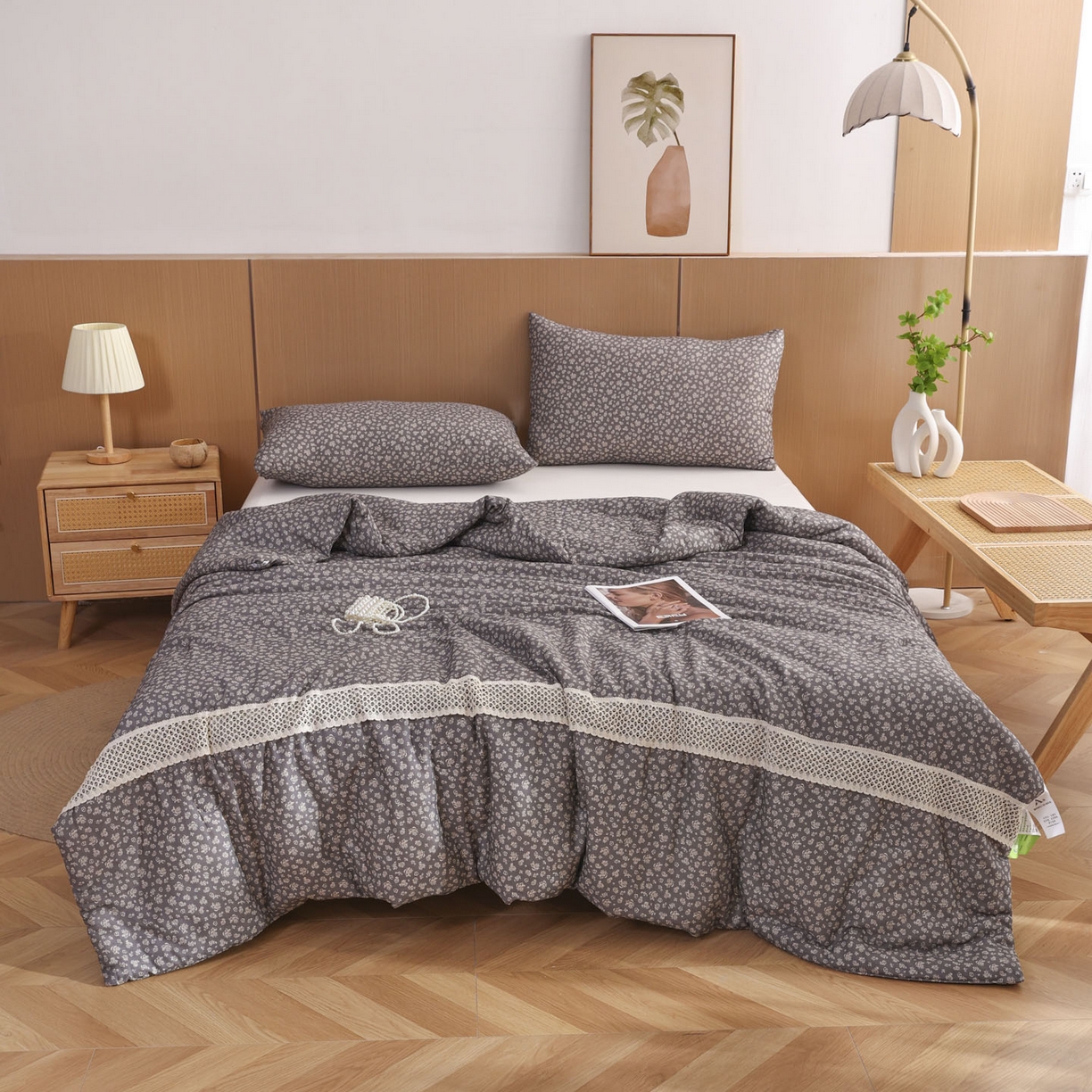 91家纺网 家纺一手货源 找家纺 尊妙被业 2026新款全棉双层纱蚕蛹蛋白抗菌夏被被子被芯 花影