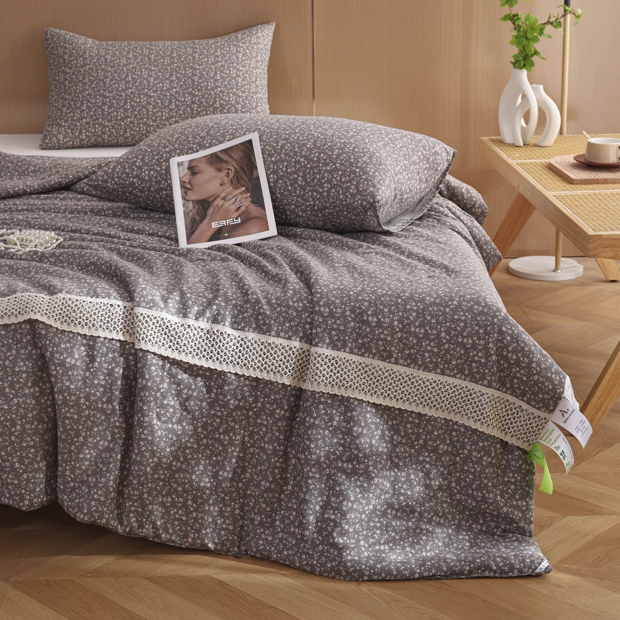 91家纺网 家纺一手货源 找家纺 尊妙被业 2026新款全棉双层纱蚕蛹蛋白抗菌夏被被子被芯 蔓纱-灰