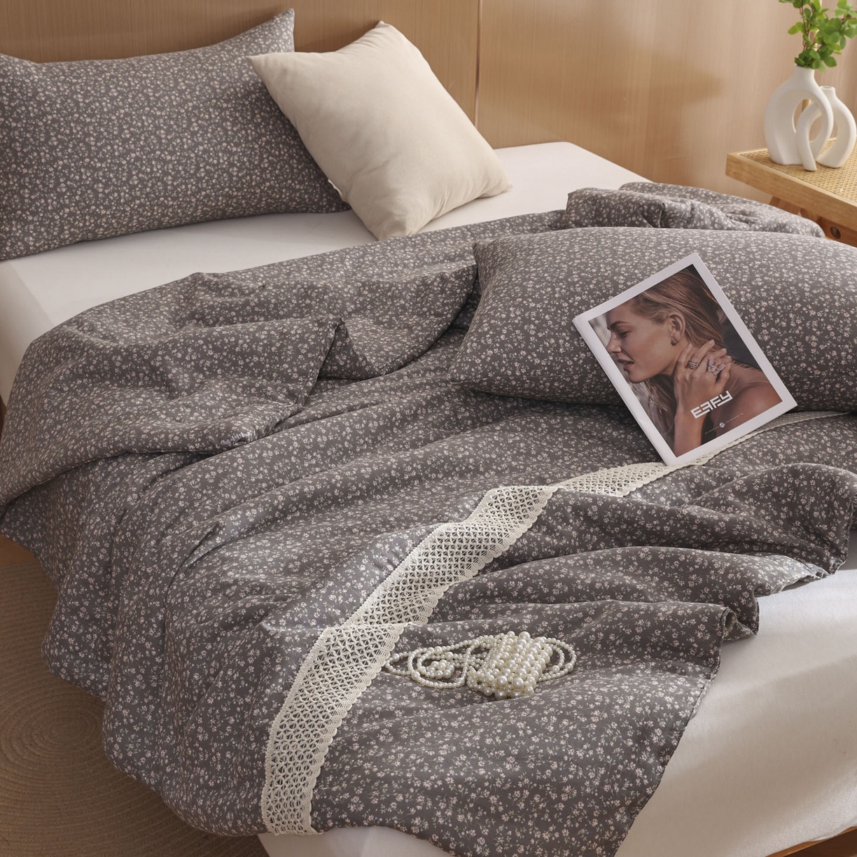 91家纺网 家纺一手货源 找家纺 尊妙被业 2026新款全棉双层纱蚕蛹蛋白抗菌夏被被子被芯 蔓纱-灰