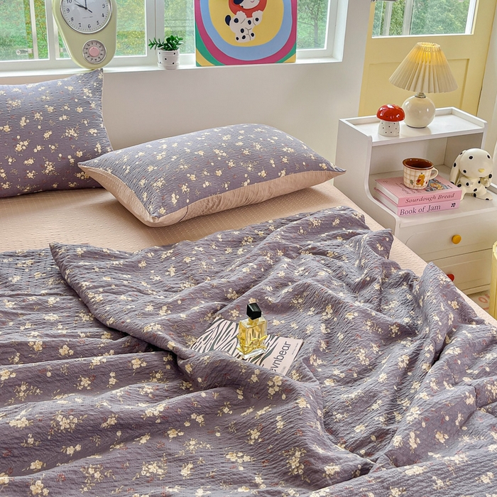 91家纺网 家纺一手货源 找家纺 利禾家纺 2026春夏新款泡芙纱简约夏被四件套夏凉被空调被 米兰灰-简约