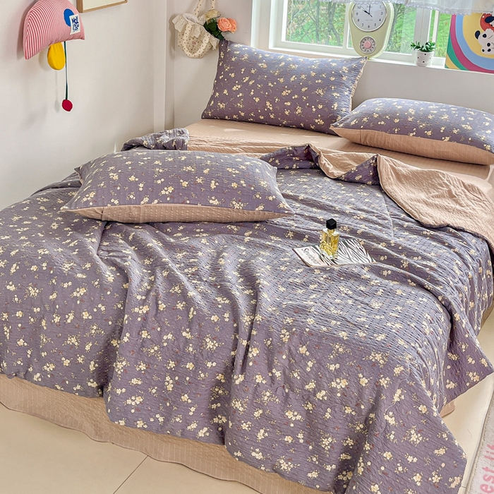 91家纺网 家纺一手货源 找家纺 利禾家纺 2026春夏新款泡芙纱简约夏被四件套夏凉被空调被 米兰灰-简约